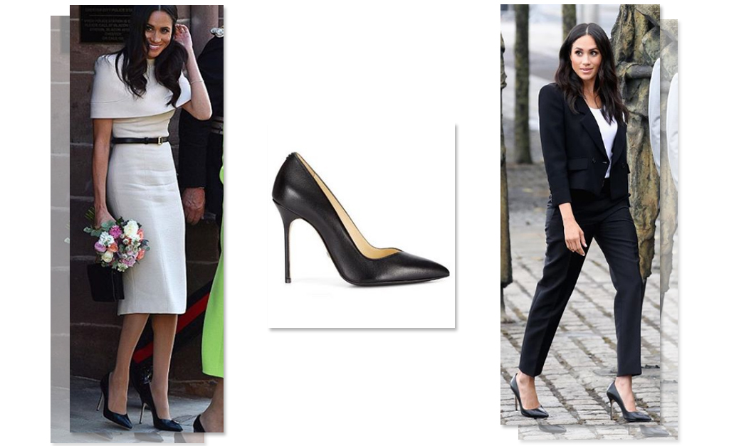 Meghan Markle usa quase sempre a mesma marca de sapatos e Glamurama conta qual é