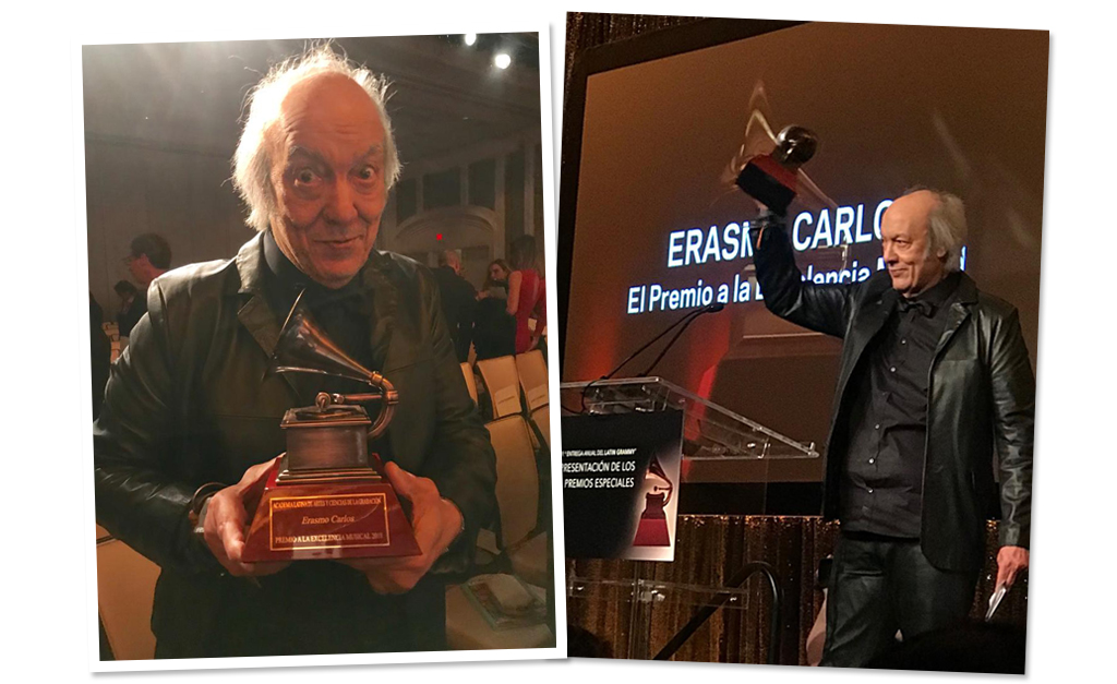 Acompanhado da namorada, Erasmo Carlos recebe homenagem pelo conjunto da obra durante Grammy Latino