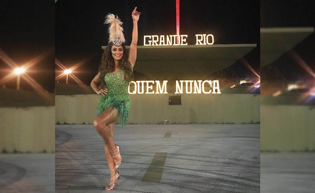 Rainha de bateria, Juliana Paes entra no clima do Carnaval em gravação de clipe da Grande Rio na Sapucaí