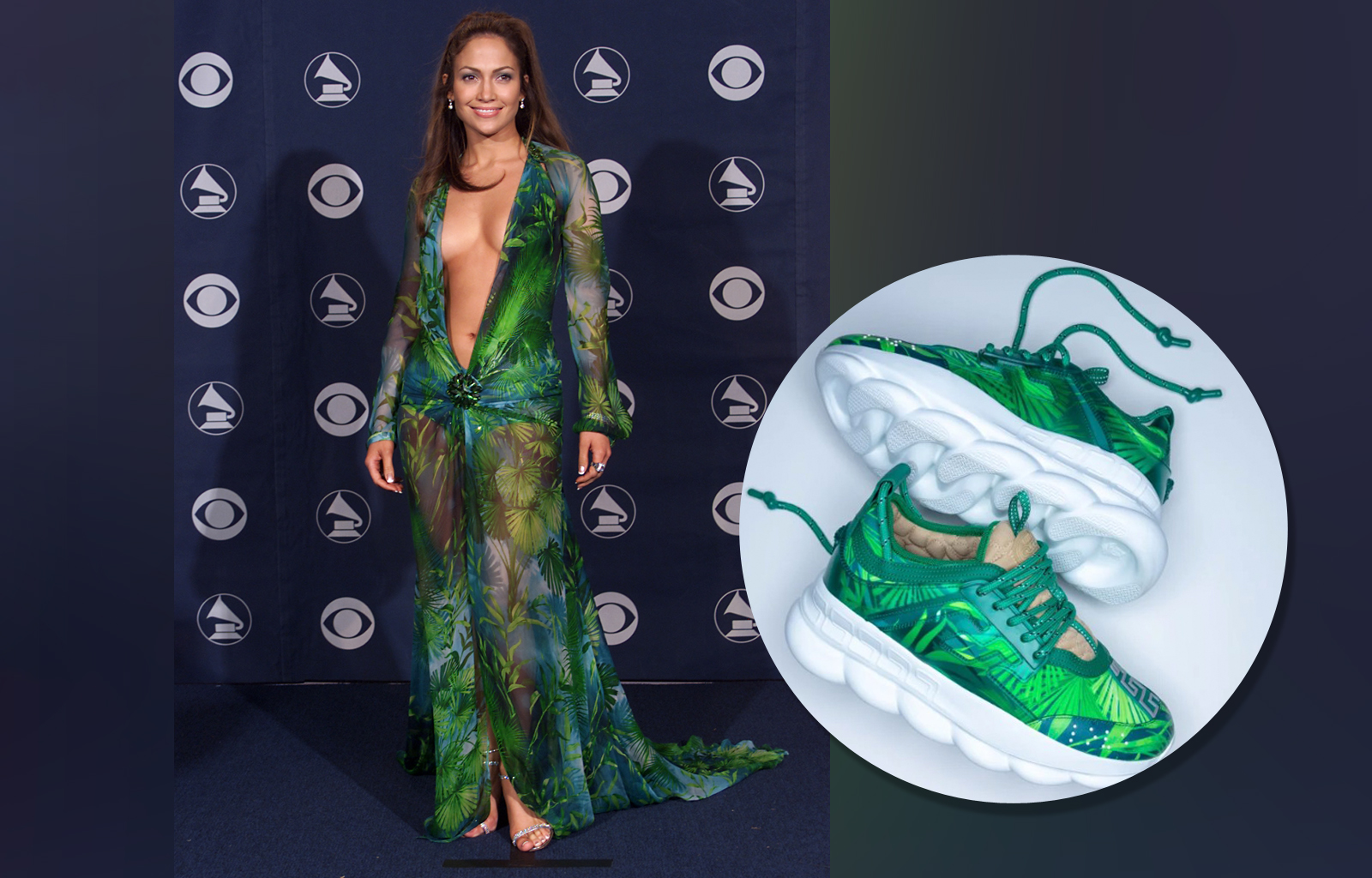 J.Lo faz 50! Glamurama comemora com o icônico Versace que ela usou em 2000 e acaba de virar tênis. Entenda!