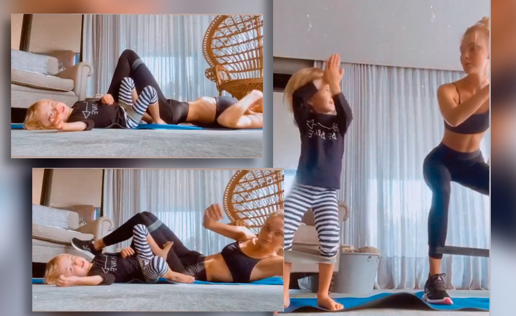 Carol Trentini mostra maratona de exercícios físicos em vídeo fofíssimo com o filho Benoah: “Mãe, você não cabe na tela”