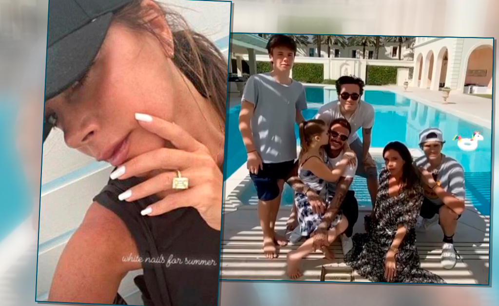 Victoria Beckham aproveita férias em família para exibir um dos anéis de noivado de sua coleção de R$ 58 milhões