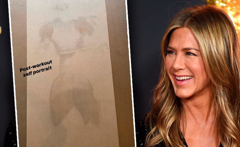 Suor de Jennifer Aniston em tapete de yoga vira assunto nas redes sociais e rende comentários como: “Até o suor dela é bonito”
