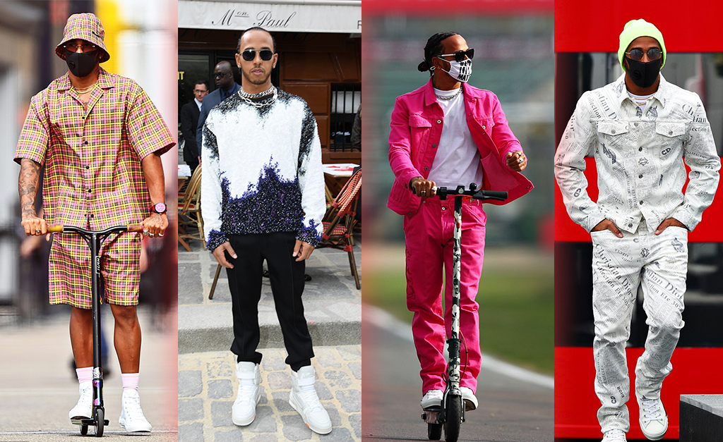 Quando não está nas pistas, o campeão Lewis Hamilton é fashionista raiz, daqueles que não têm medo de ousar. Confira os looks de 2020!
