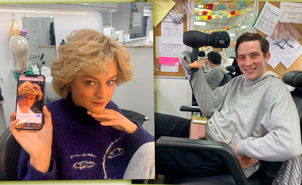 Emma Corrin, a princesa Diana de ‘The Crown’, revela fotos e vídeos inéditos dos bastidores da série. Vem ver!