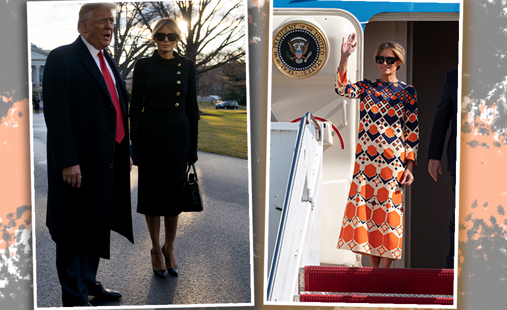 Melania Trump veste luto com bolsa de 400 mil reais para deixar a Casa Branca, mas desembarca na Flórida repaginada. Vem ver!