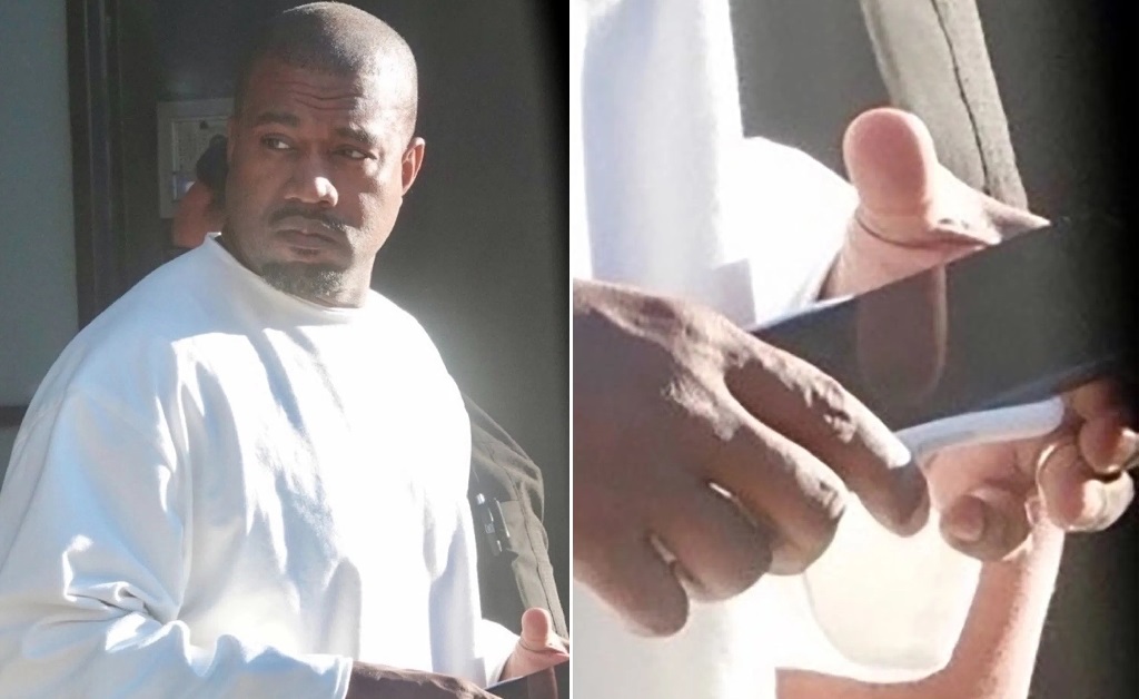 Kanye West é flagrado de aliança no dedo em meio aos rumores de que o rapper e Kim Kardashian estariam se divorciando