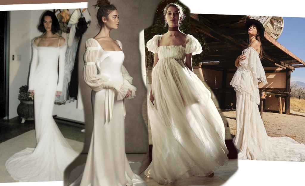 Com celebrações mais intimistas, por causa da pandemia, noivas apostam em vestidos minimalistas e com ‘pegada’ boho. Confira!