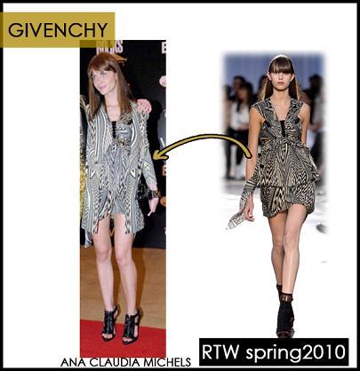 Ficou curioso sobre o look que Ana Claudia Michels usou no jantar beneficente do Oi Fashion Rocks, no Copacabana Palace? Era um Givenchy fresquinho, saído da última coleção da marca, a de verão 2010.