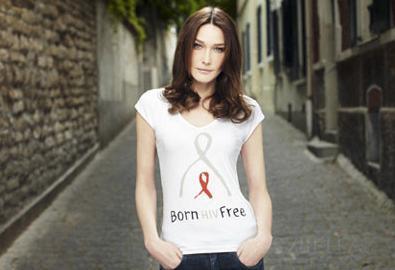 Carla Bruni went back to her model times posing for a Jean Paul Gaultier campaign on behalf of The Global Fund’s Born HIV Free.